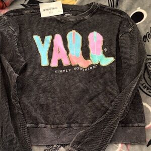 Simply Southern Charcoal Sweater with Colorful Y'ALL Design